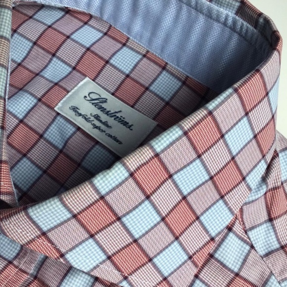 Stenstroms slimline 2 fold super cotton checkered dress shirt Sz 16 - Picture 4 of 11
